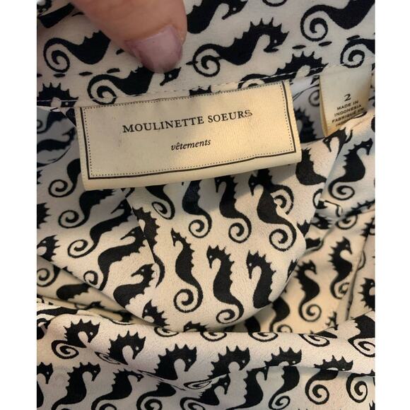 Moulinette Soeurs seahorse print button down blouse size 2 - Picture 4 of 13